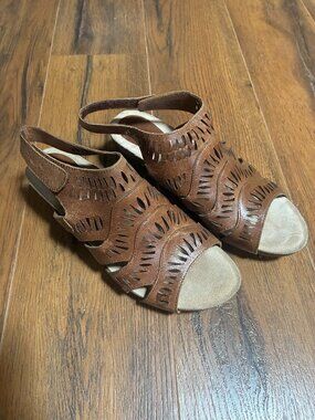 Josef Seibel Womens Sunny Sandals Slingback Cutout Brown Leather Heel 39 US 8